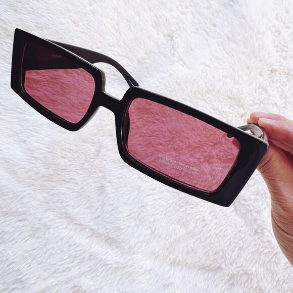 Aaron Black w/ Red Tint Rectangular Sunglasses - Picture 9 of 12